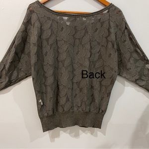 American Eagle Sheer Lace Back Charcoal Gray Top Size M 3/4 length sleeves